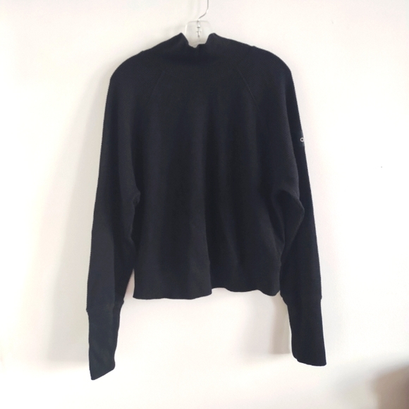 ALO Yoga Waffle Weekend Escape Mock Neck Long Sleeve Black Sweatshirt Top - Picture 5 of 11